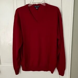 Grant Thomas 100% Merino Wool Knit Sweater Men’s L V Neck Made in Italy Luxury